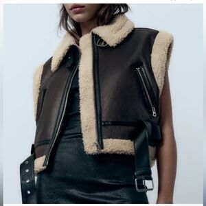 ZARA DARK BROWN CROPPED DOUBLE FACED VEST SIZE:XS 8073/238